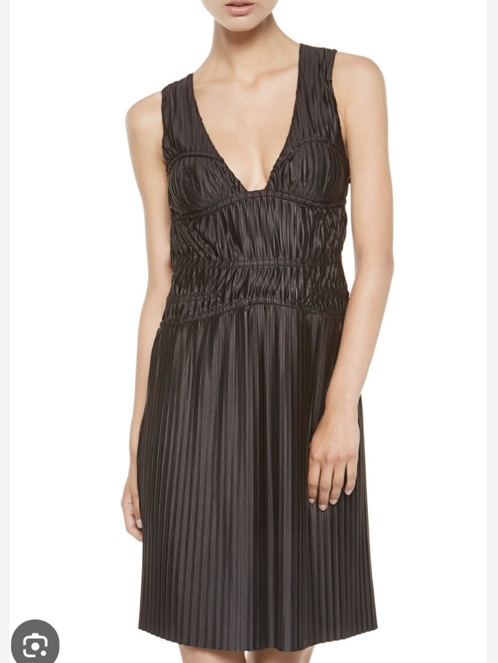 Women's Dress - La Perla Black Pleated Evening Slinky Stretch V Neck Size FR 40